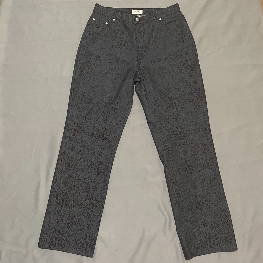 St. John's Bay Women's Floral Pattern Gray Brown Straight Leg Sz 14 Jeans Pants